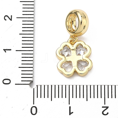 Saint Patrick's Day Brass Pave Cubic Zirconia Shamrock European Dangle Charms KK-P345-04G-06-1