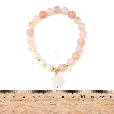 Natural Peach Blossom Pink Persian Jade & Natural Cultured Freshwater Pearl Beads Stretch Bracelets for Women BJEW-JB14193-1
