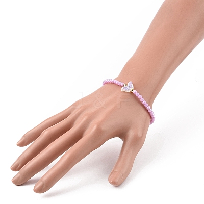 Opaque Acrylic & Brass Beaded Stretch Bracelets BJEW-JB09122-1