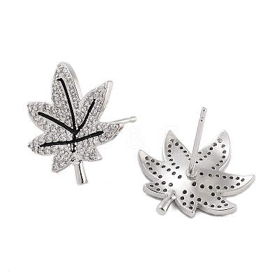 Rack Plating Leaf Brass Stud Earrings EJEW-N055-36P-RS-1