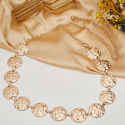 1Pc Alloy Textured Coin Link Chain Body Waist Chains for Women AJEW-GF0013-43-1