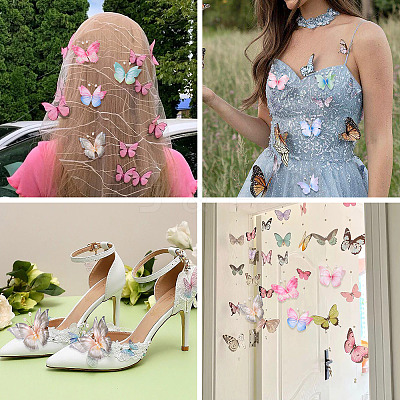 32Pcs 8 Styles Cloth Butterfly with Imitation Pearl Ornament Accessories DIY-TA0014-29-1