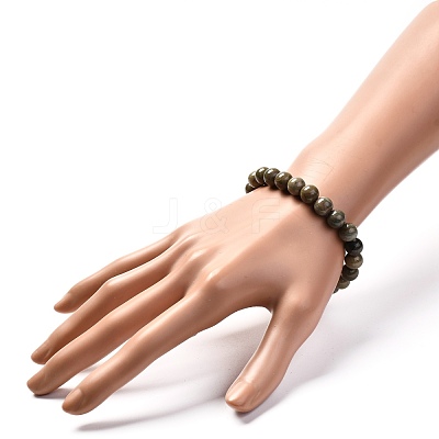 Natural Silver Leaf Jasper Round Beads Stretch Bracelet for Men Women BJEW-JB06824-02-1