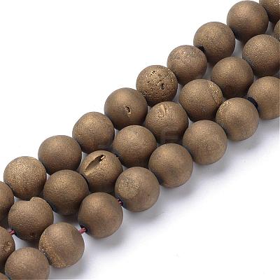 Electroplated Natural Druzy Geode Agate Bead Strands G-R345-8mm-55-1