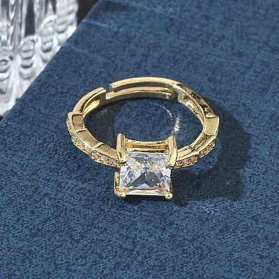 Brass & Clear Cubic Zirconia Finger Rings CU-CBA7E55-09G-1