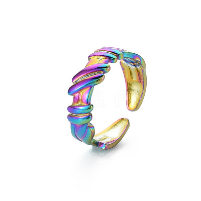 Rainbow Color 304 Stainless Steel Empaistic Open Cuff Rings RJEW-N038-044M-1