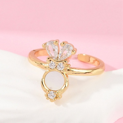 Rabbit Brass Micro Pave Clear Cubic Zirconia Open Cuff Rings RJEW-G343-02G-1