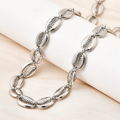 Ocean Beach 304 Stainless Steel Shell Shape Link Chain Necklaces for Women STAS-H258-01P-1