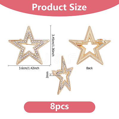 8Pcs Star Alloy Rhinestone Lapel Pinks for Backpack Clothes JEWB-DC0001-35G-1