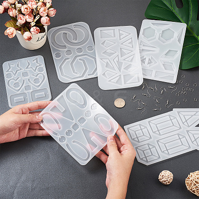 6Pcs DIY Geometry Earrings Silicone Resin Casting Molds DIY-CD0001-27-1