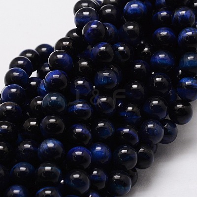 Natural Tiger Eye(Dyed & Heated) Round Beads Strands G-E329-6mm-40B-1