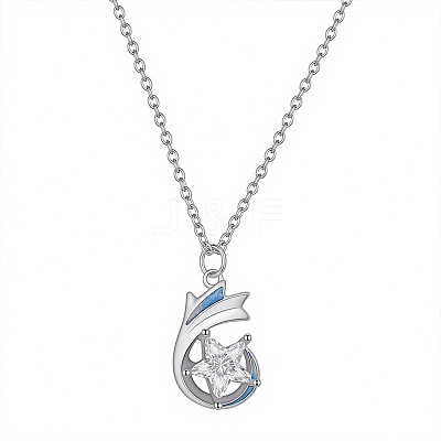 Brass Pave Clear Cubic Zirconia Star Pendant Necklaces for Women WG7E358-01-1