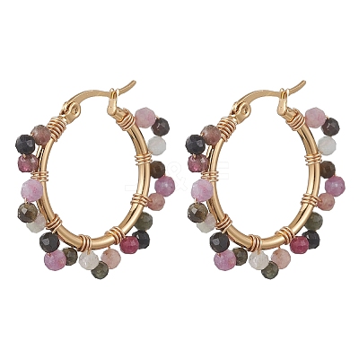 2 Pairs 2 Styles Natural Multicolor Tourmaline Hoop Earrings EJEW-JE06942-1