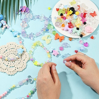 DIY Heart & Flower & Round Acrylic Beads & Alloy Keychain Making Kits DIY-YW0010-88-1