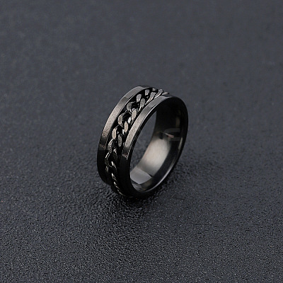 304 Stainless Steel Rotatable Chain Finger Rings for Men FS-WG60CA3-39-1