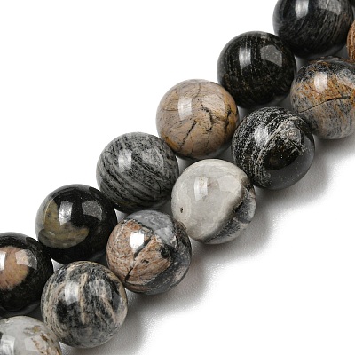 Natural Black Silver Leaf Jasper Beads Strands G-R494-A17-03-1