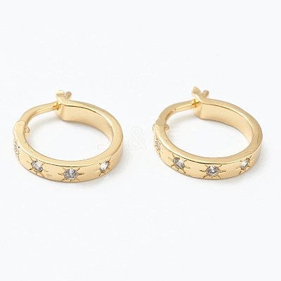 Brass Micro Pave Clear Cubic Zirconia Hoop Earrings EJEW-J101-26G-1