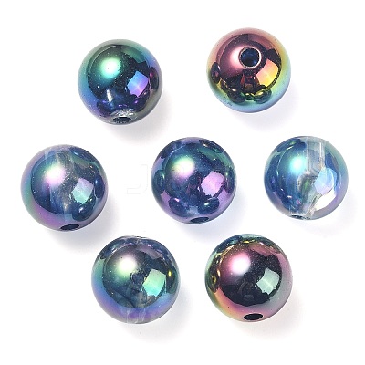 UV Plating Rainbow Iridescent Acrylic Beads OACR-F004-04E-1