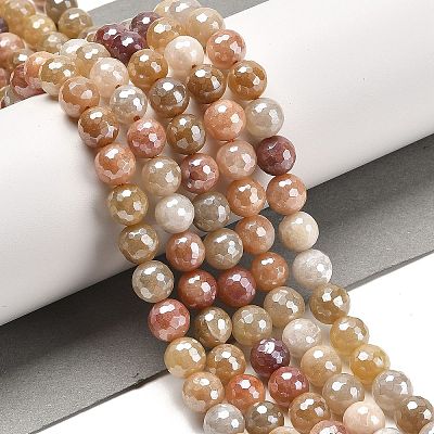 Electroplated Natural Golden Silk Jade Round Beads Strands G-L598-A07-02-1