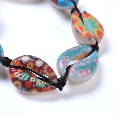 Printed Cowrie Shell Bead Bracelets BJEW-JB04276-1