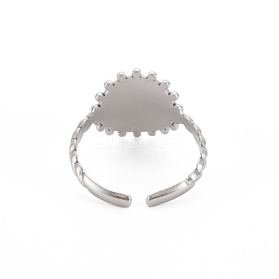 Non-Tarnish 304 Stainless Steel Flat Round with Initial Letter Open Cuff Ring for Men Women RJEW-S405-246P-N-1