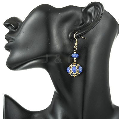 Glass Seed Bead and Synthetic Imperial Jasper Dangle Earrings EJEW-MZ00743-01-1