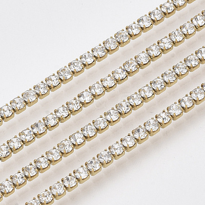 3.28 Feet 304 Stainless Steel Rhinestone Strass Chains X-STAS-T055-12G-1