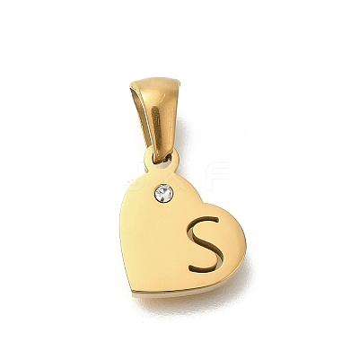 304 Stainless Steel Heart Pendants with Rhinestone STAS-Z103-01G-19-1