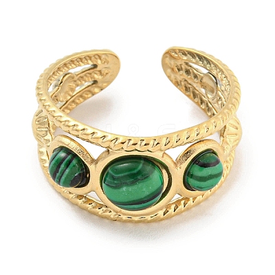 Ion Plating(IP) 304 Stainless Steel Synthetic Malachite Cuff Rings G-Z056-06G-03-1