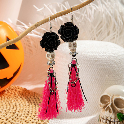 Halloween Alloy & Acrylic & Resin & Glass & Cotton Cord Tassel Dangle Earrings FS-WGA02EE-06-1