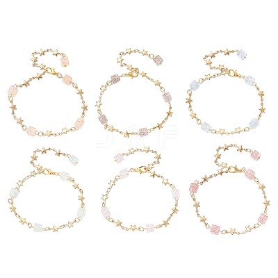 6Pcs 6 Colors 304 Stainless Steel Star Link Bracelets for Women BJEW-JB12385-1