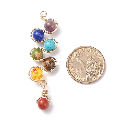 Chakra Gemstone Beaded Big Pendants PALLOY-JF01626-1