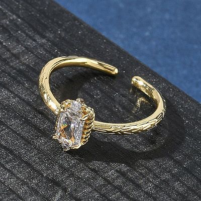 Rectangle Brass Micro Pave Cubic Zirconia Cuff Rings RJEW-Z111-04G-09-1