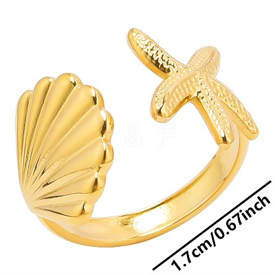 Simple Stainless Steel Starfish Shell Open Cuff Rings for Women NZ3094-2-1