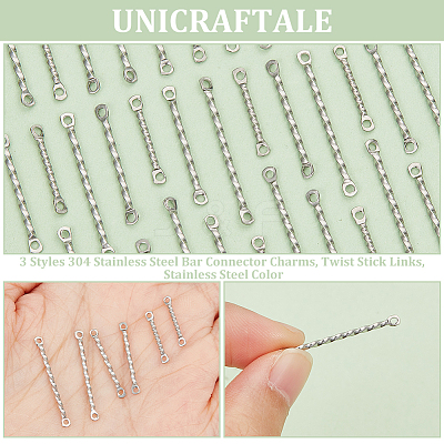 120Pcs 3 Styles 304 Stainless Steel Bar Connector Charms STAS-UN0056-26-1