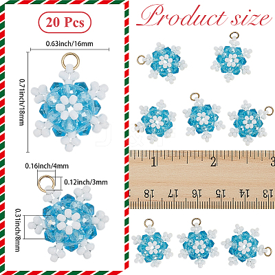 20Pcs Glass Seed Beaded Snowflake Pendants FIND-SC0020-41-1