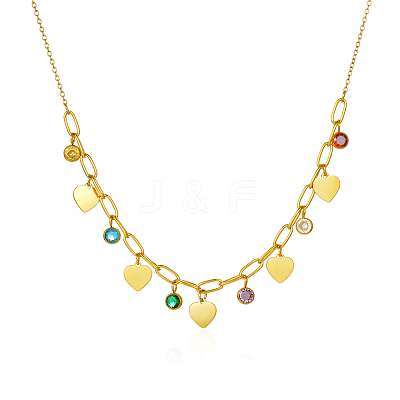 Light Luxury Stainless Steel Pave Colorful Cubic Zirconia Heart Tassel Bib Necklaces for Women Daily Wear GN8905-2-1