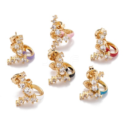 Brass Micro Pave Clear Cubic Zirconia Half Hoop Earrings EJEW-F264-04-G-1