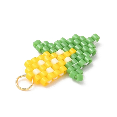Handmade Glass Seed Beaded Corn Pendants PALLOY-MZ00605-1