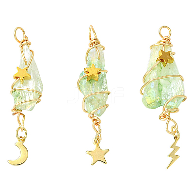 3Pcs 3 Styles Electroplated Natural Quartz Crystal Big Pendants PALLOY-YW00079-03-1