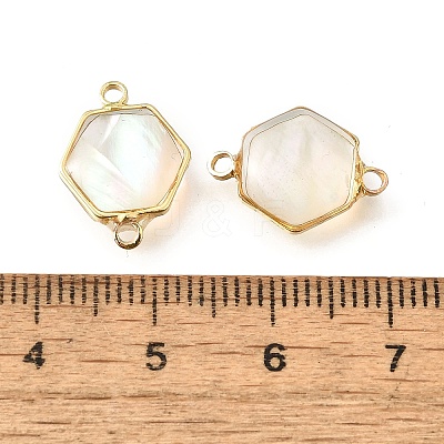 Brass Pave Natural White Shell Connector Charms KK-E794-01G-07-1