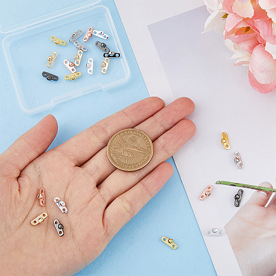 24Pcs 6 Colors Rack Plating Brass Pave Clear Cubic Zirconia Connector Charms KK-FH0005-83-1