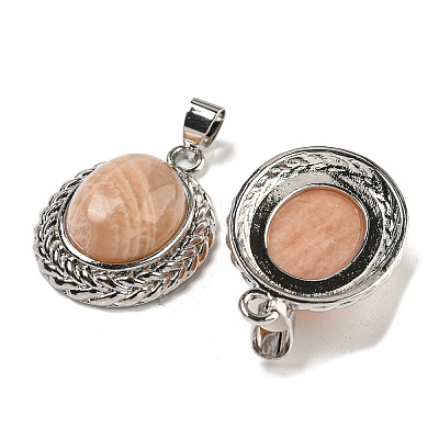 Natural Sunstone Oval Pendants G-B079-02P-03-1
