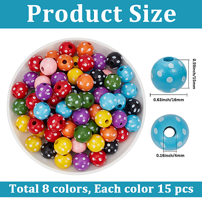 120Pcs 8 Colors Dyed Natural Wooden Beads WOOD-PA0001-46-1