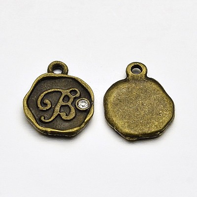 Antique Bronze Plated Alloy Rhinestone Charms ALRI-J152-B-NF-1