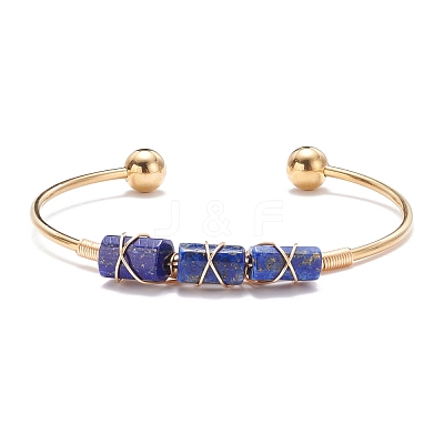 Natural Mixed Stone Beads Wrapped Cuff Bangle BJEW-JB07471-1
