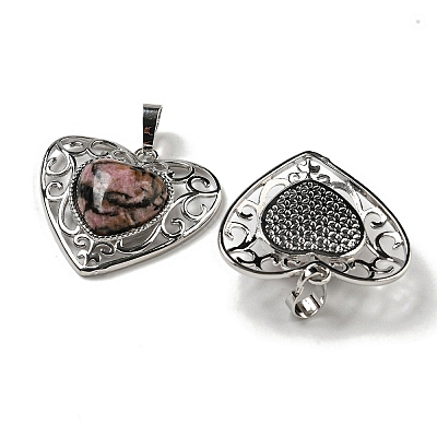 Natural Rhodonite Peach Love Heart Pendants G-G158-01R-1