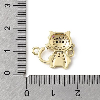 Brass Micro Pave Black and Clear Cubic Zirconia Cat Shape Connector Charms KK-L262-08G-1
