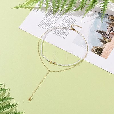 Brass Moon & Star Charms Double Layer Necklace NJEW-JN04142-1