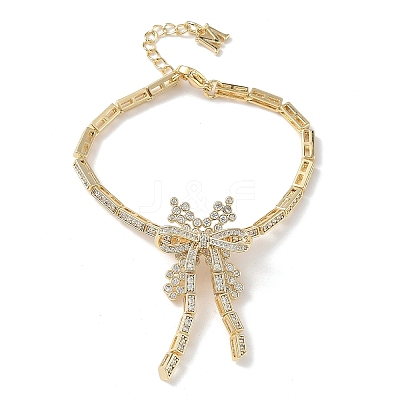 Bowknot Brass Micro Pave Cubic Zirconia Link Chain Bracelets for Women BJEW-A279-01G-1